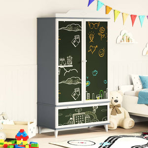 Armoire Tableau Noir avec porte Gris et blanc Bois d'ingénierie