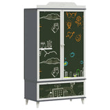 Armoire Tableau Noir avec porte Gris et blanc Bois d'ingénierie