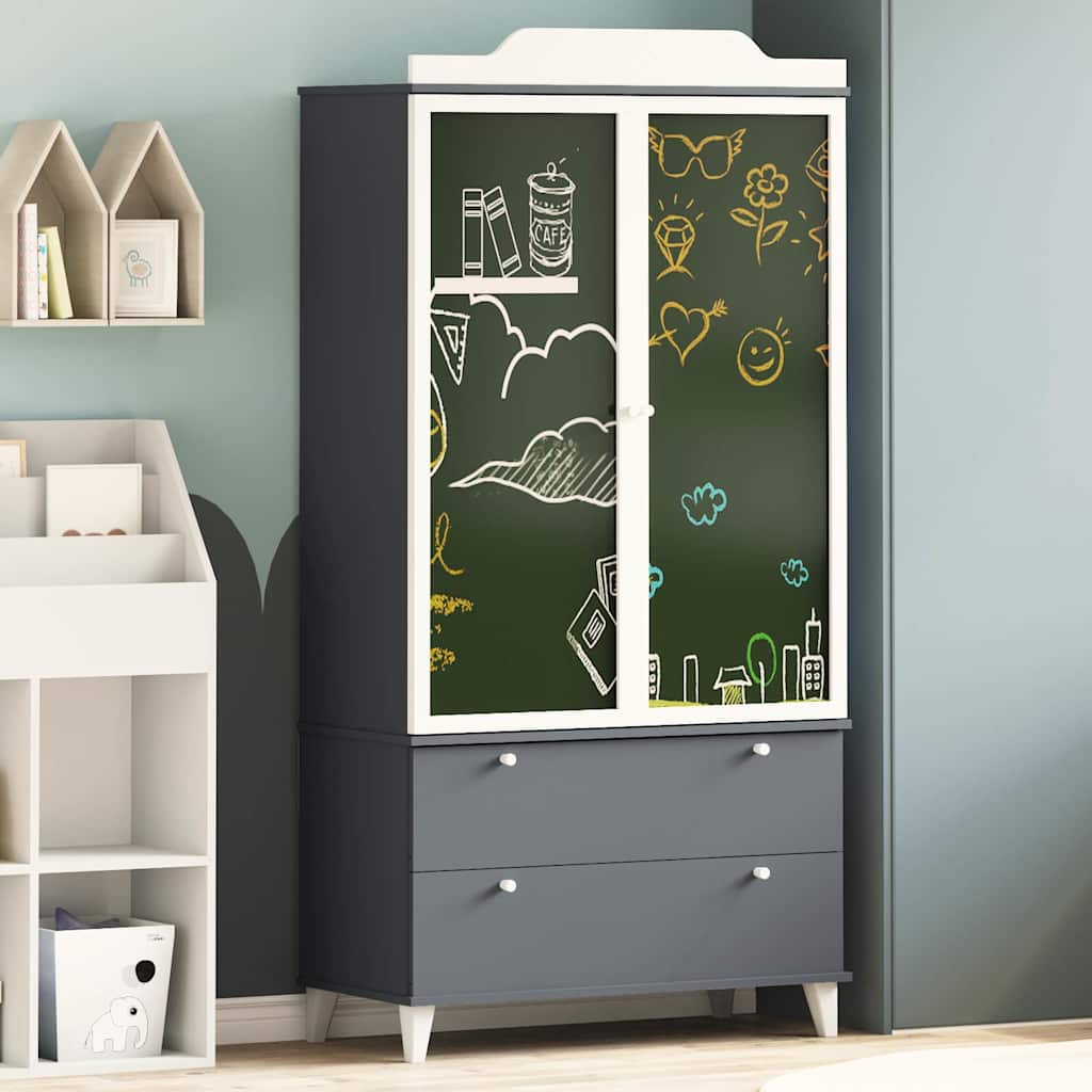 Armoire Tableau Noir avec porte Gris et blanc Bois d'ingénierie