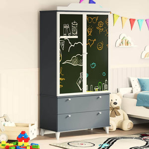 Armoire Tableau Noir avec porte Gris et blanc Bois d'ingénierie