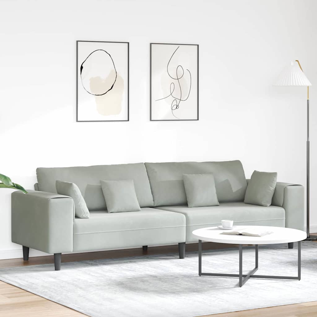 Canapé en velours avec coussin Gris clair 208 cm Velours