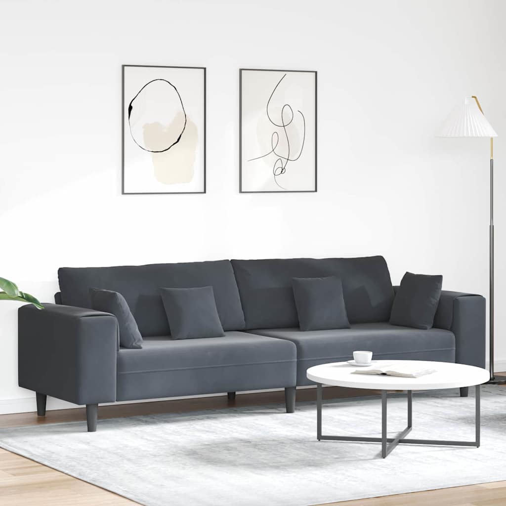 Canapé en velours avec coussin Gris foncé 208 cm Velours
