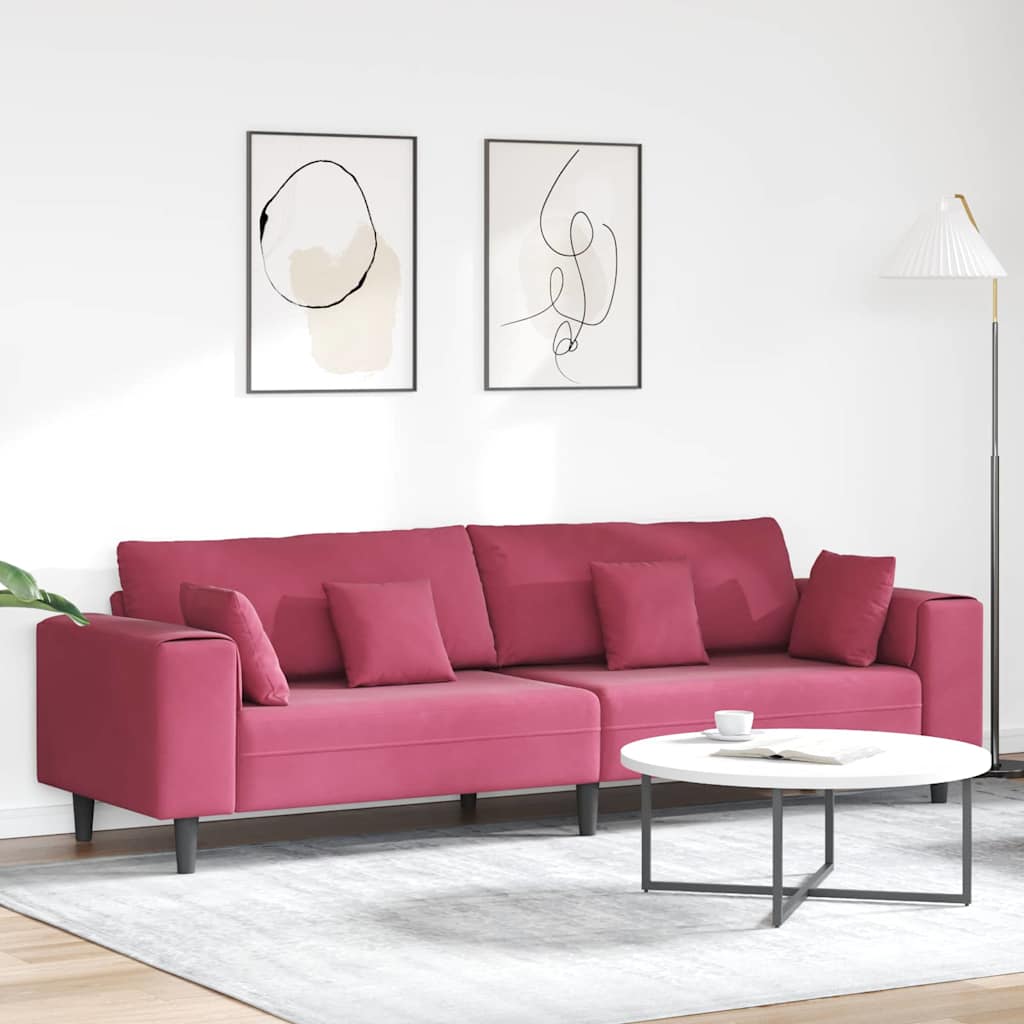 Canapé en velours avec coussin Bordeaux 208 cm Velours