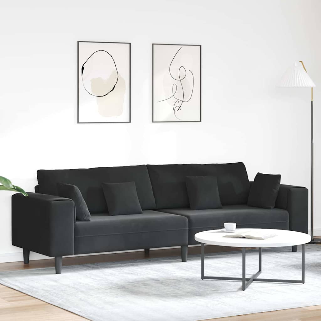 Canapé en velours avec coussin Noir 208 cm Velours