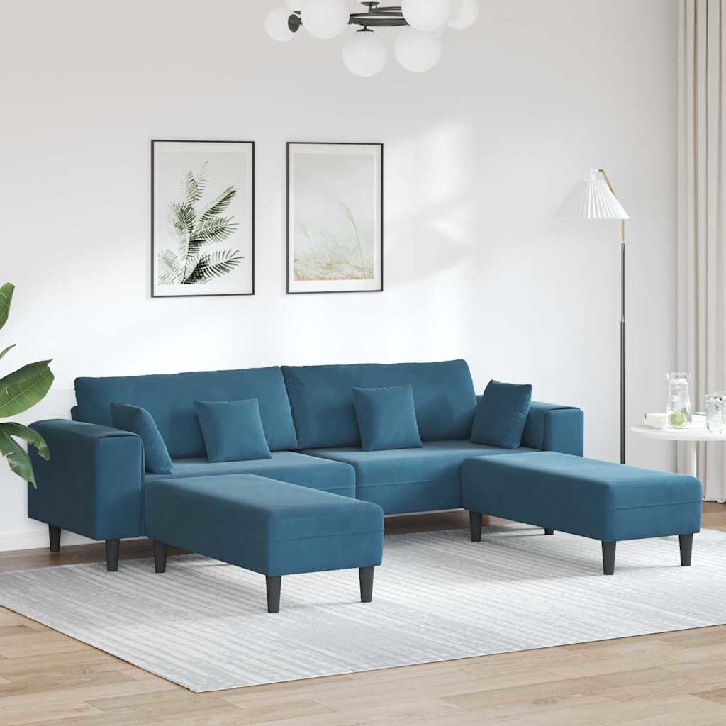 Canapé en velours avec coussin 3 pcs Bleu 208 cm Velours