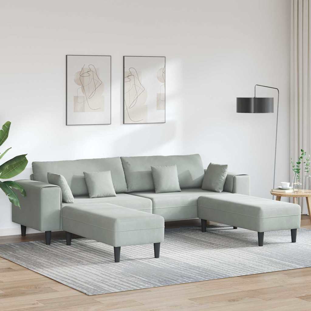 Canapé en velours avec coussin 3 pcs Gris clair 208 cm Velours