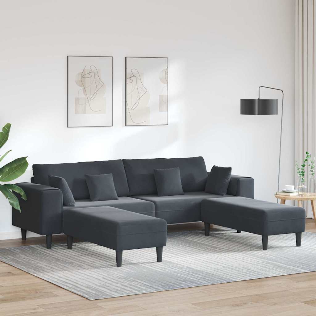 Canapé en velours avec coussin 3 pcs Gris foncé 208 cm Velours