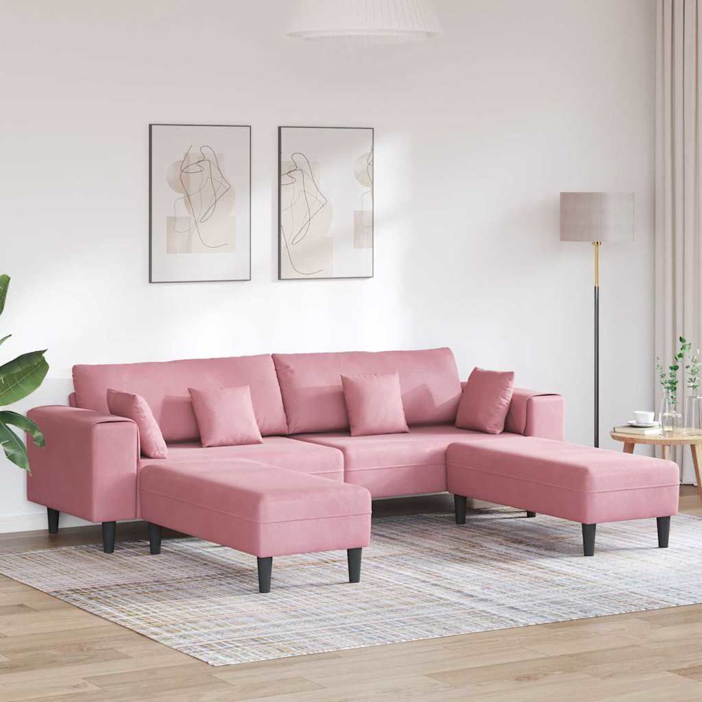 Canapé en velours avec coussin 3 pcs Rose 208 cm Velours