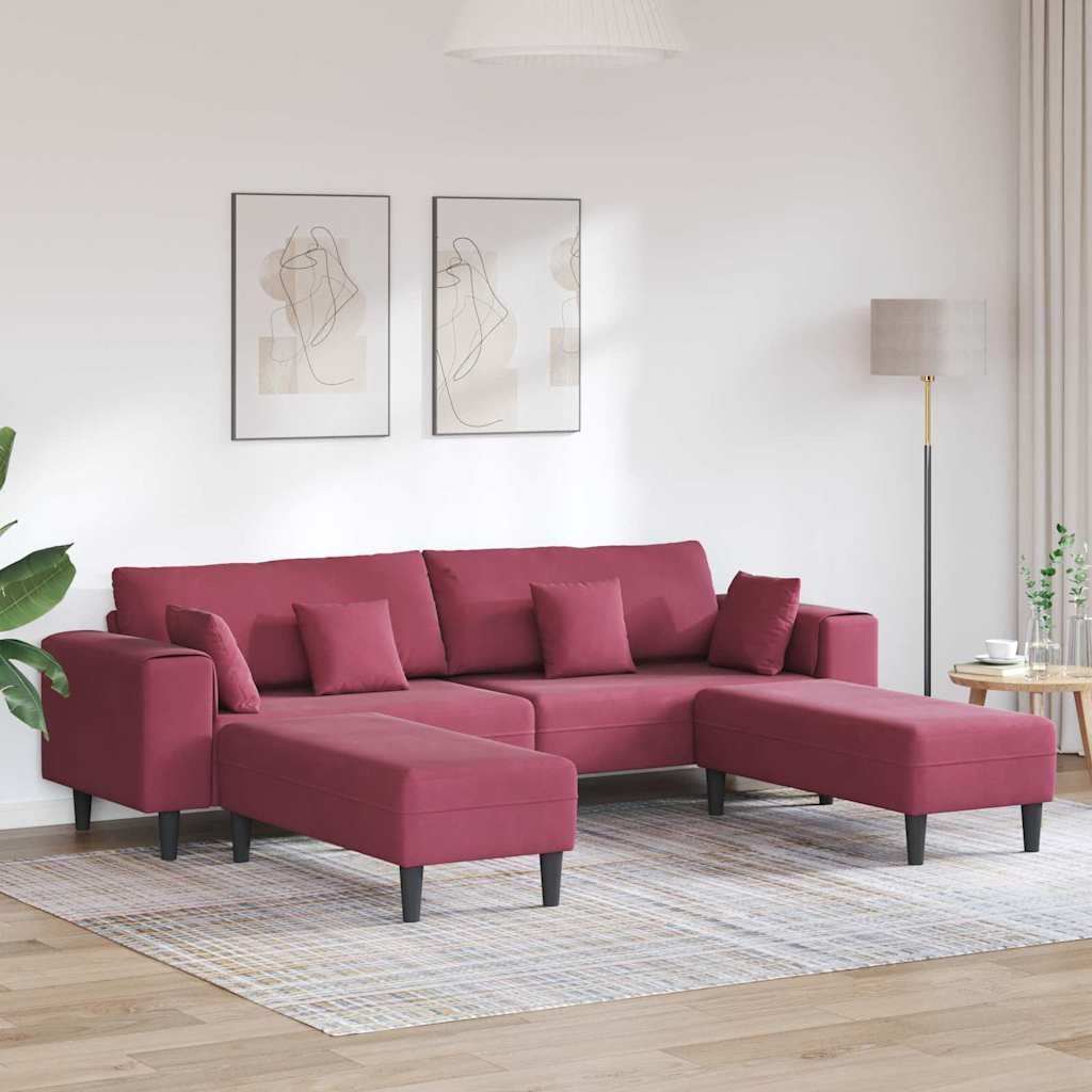 Canapé en velours avec coussin 3 pcs Bordeaux 208 cm Velours