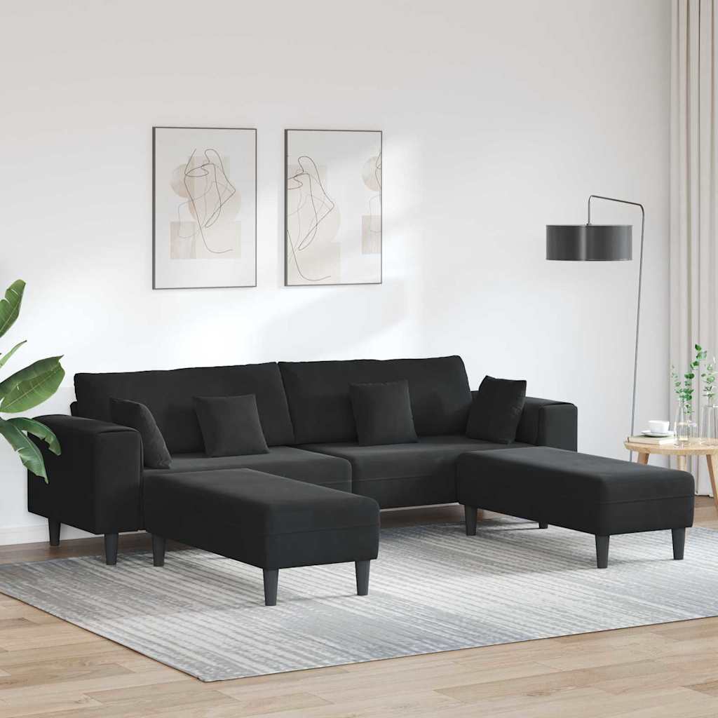 Canapé en velours avec coussin 3 pcs Noir 208 cm Velours