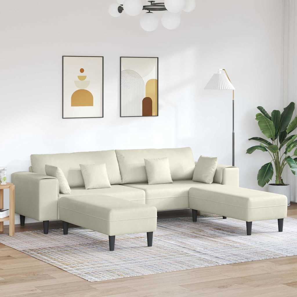 Canapé en velours avec coussin 3 pcs Crème 208 cm Velours