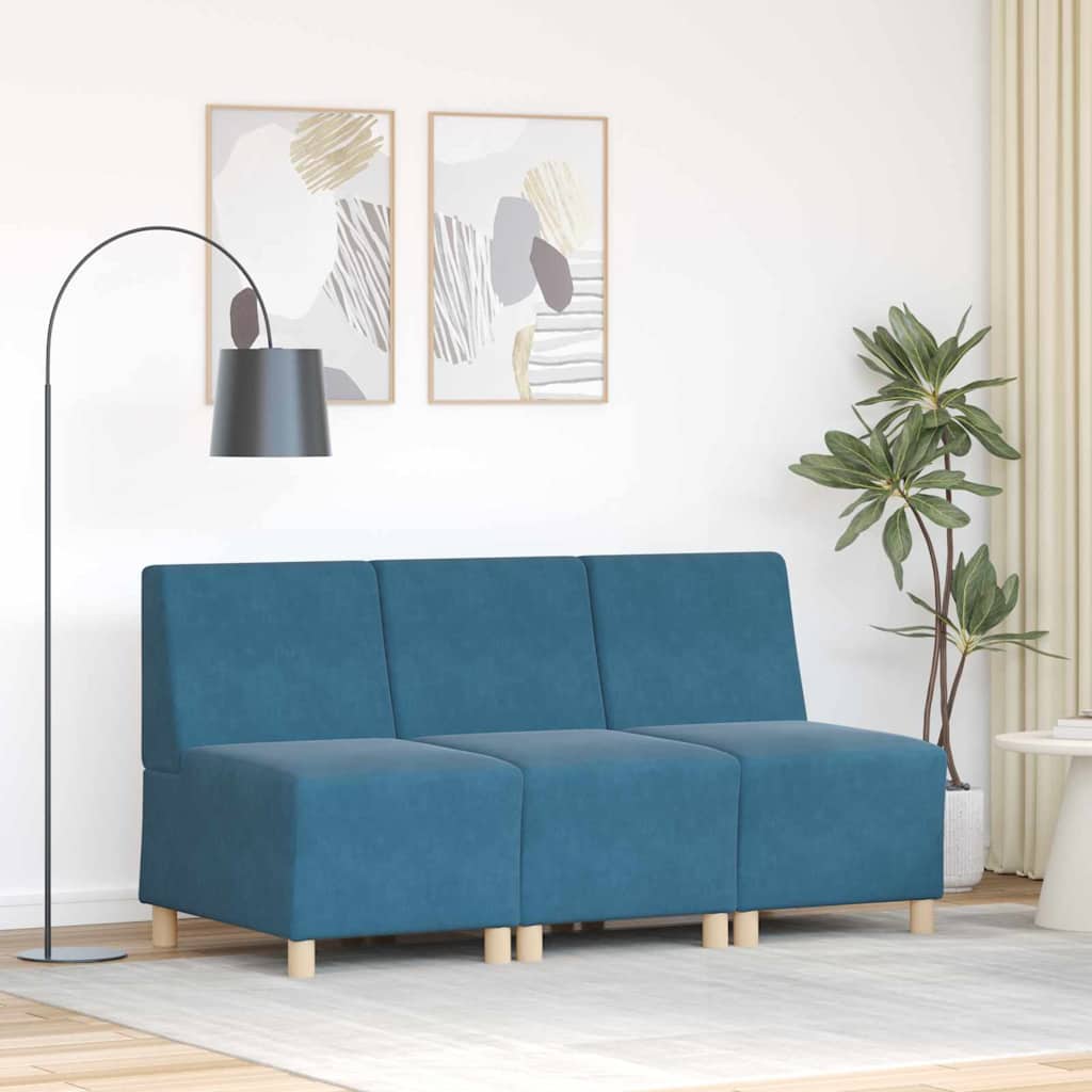 Unité de Sofa Modulaire Sans Accoudoirs 3 pcs Bleu