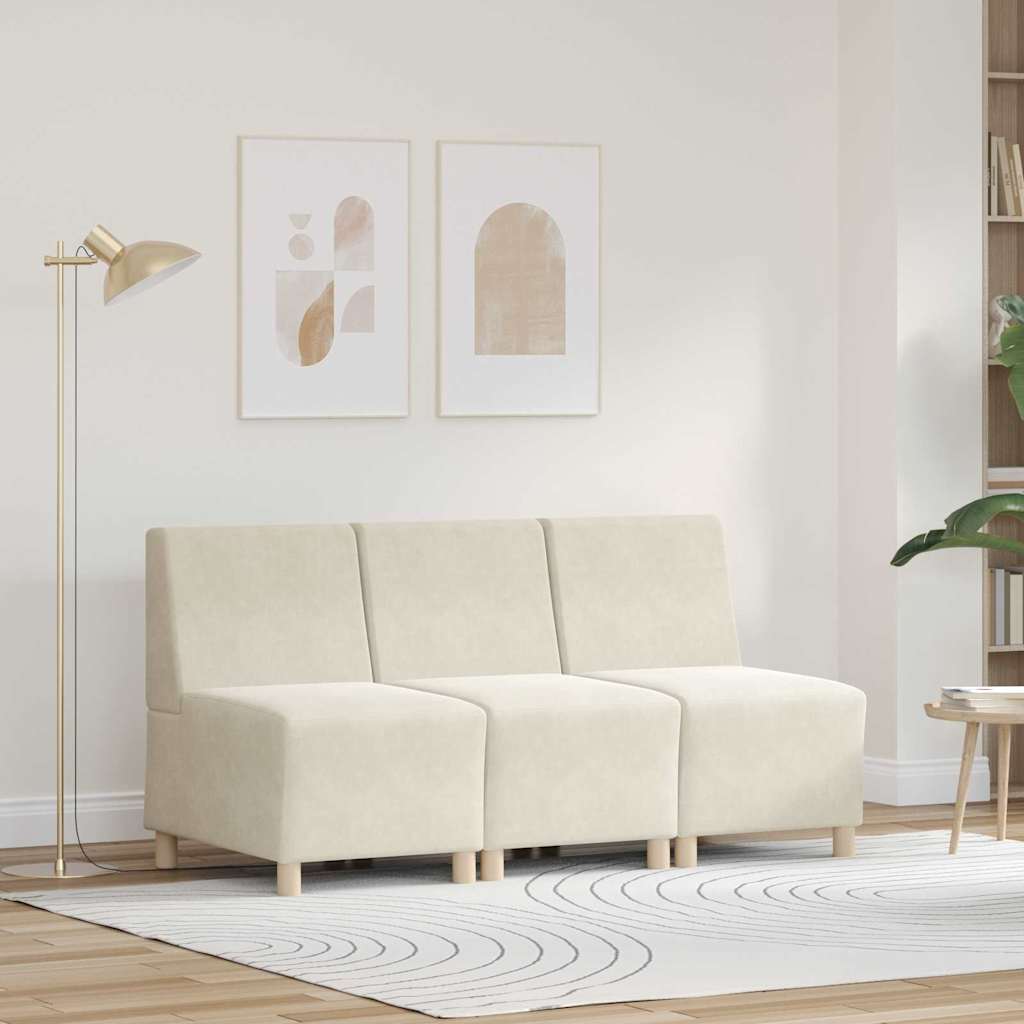 Unité de Sofa Modulaire Sans Accoudoirs 3 pcs Crème