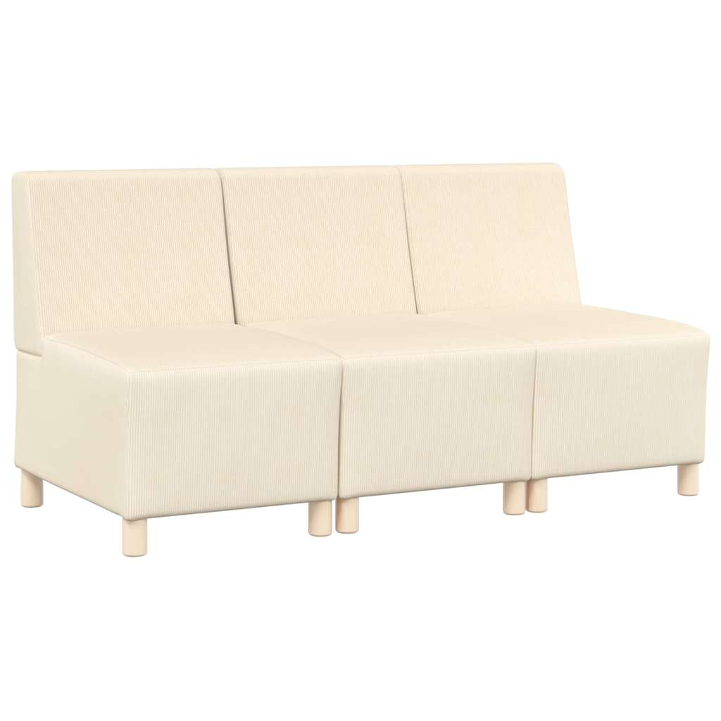 Unité de Sofa Modulaire Sans Accoudoirs 3 pcs Crème