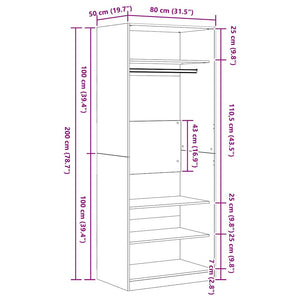 Armoire Chêne Noir 80 x 50 x 200 cm Bois d'ingénierie