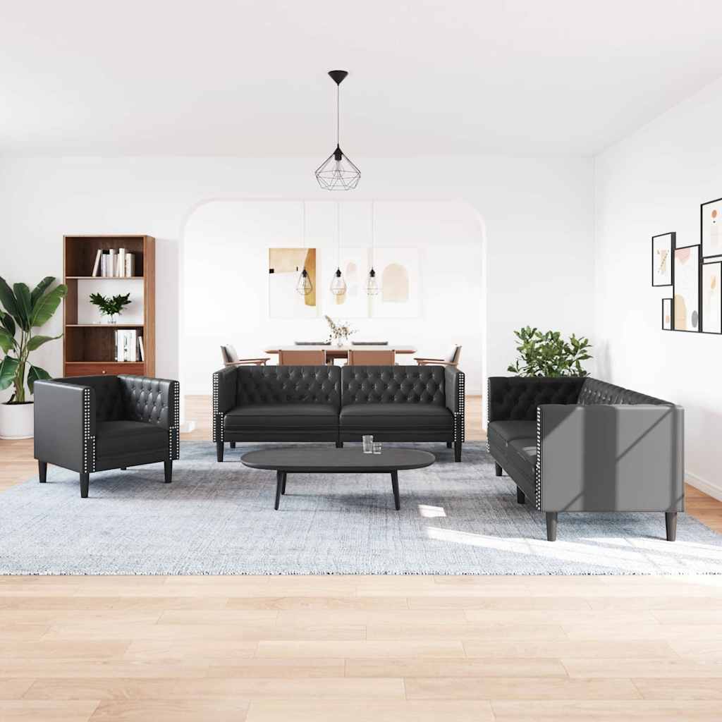 Ensemble de Canapés 3 pcs Noir 194 x 74.5 x 70.5 cm Faux cuir