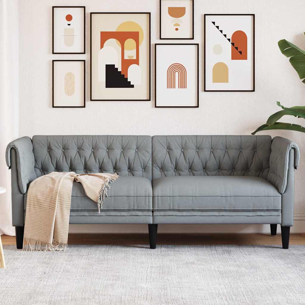 Canapé Chesterfield Gris clair 201.5 x 74.5 x 74.5 cm tissu