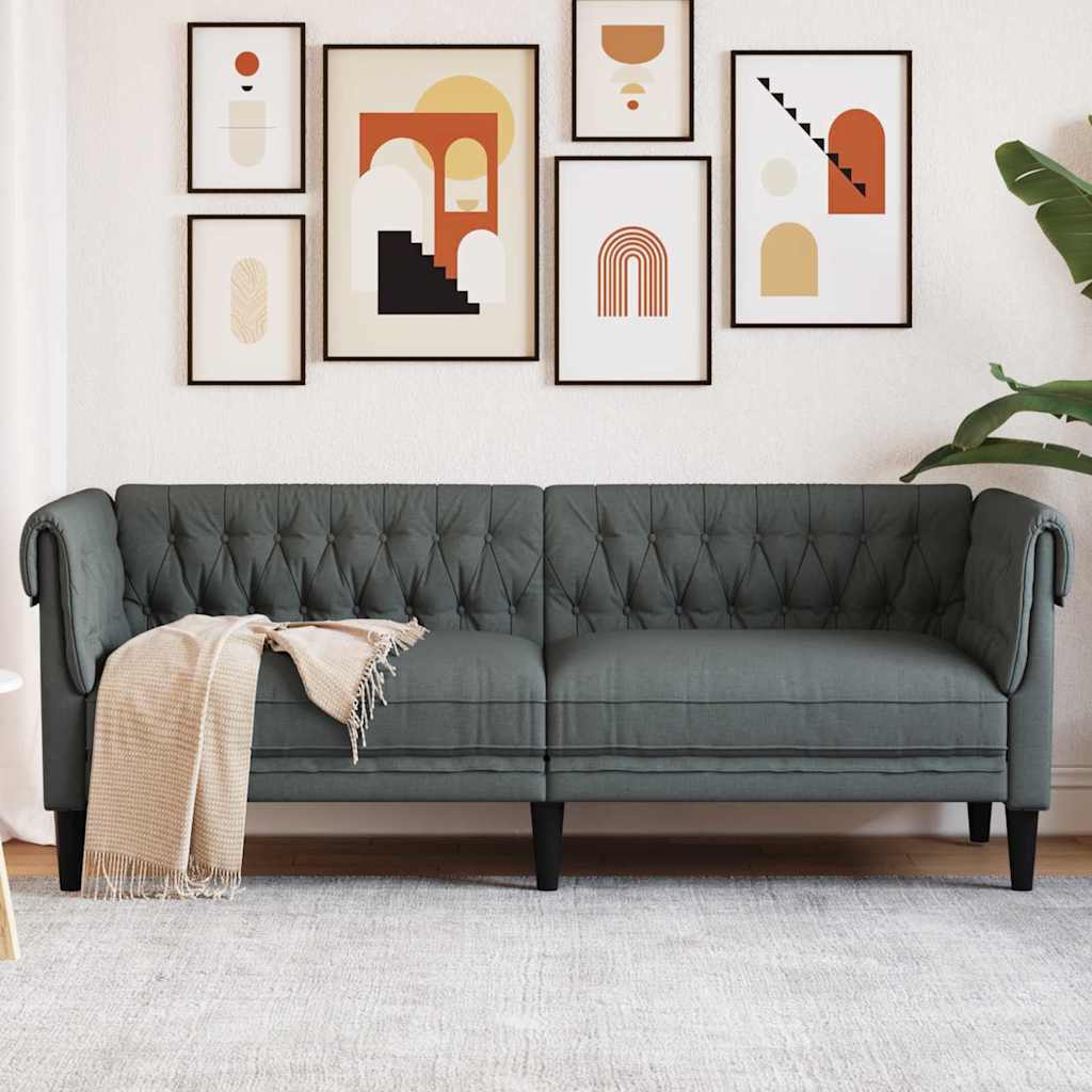 Canapé Chesterfield Gris foncé 201.5 x 74.5 x 74.5 cm tissu
