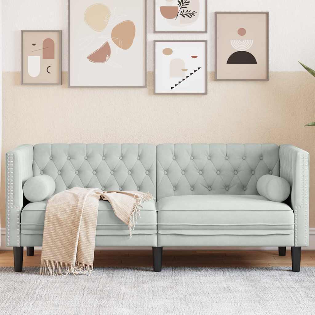 Canapé Chesterfield Gris clair 174 x 74.5 x 70.5 cm Velours