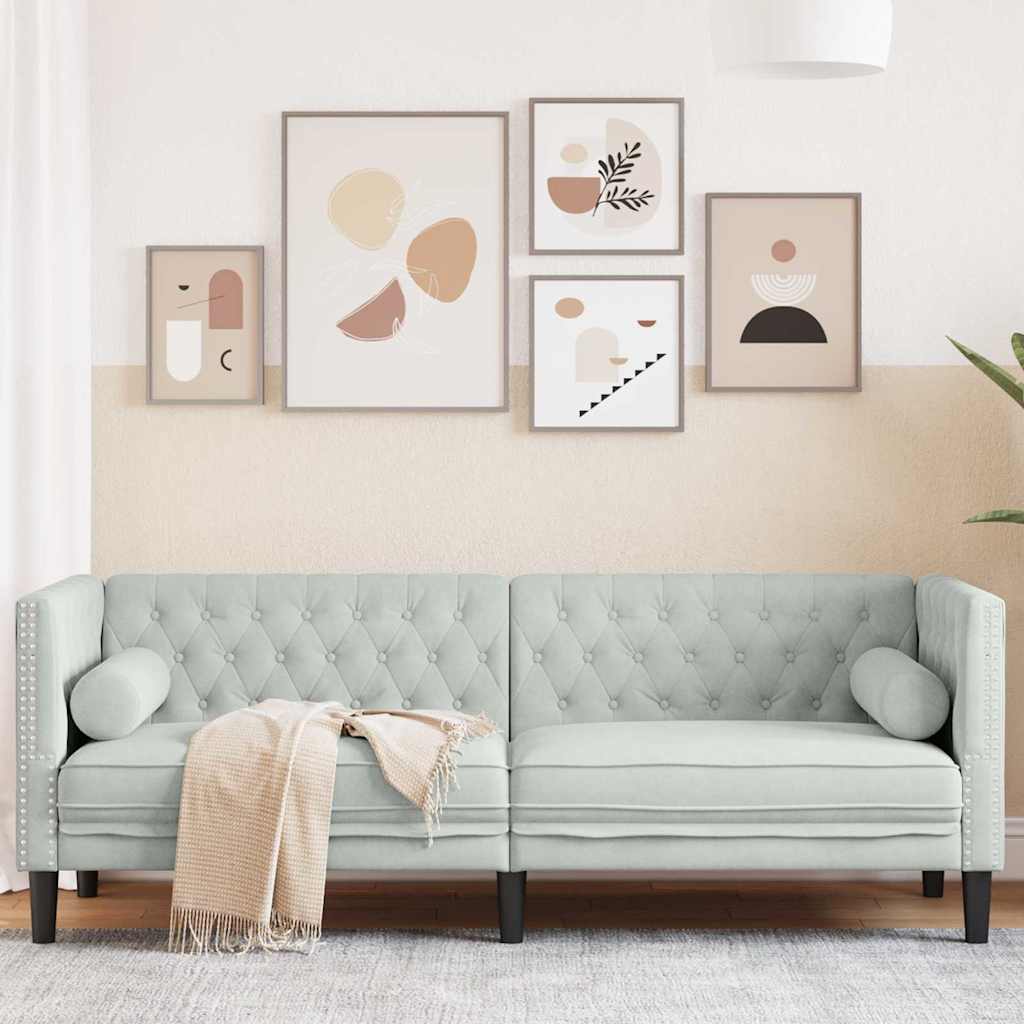 Canapé Chesterfield Gris clair 194 x 74.5 x 70.5 cm Velours