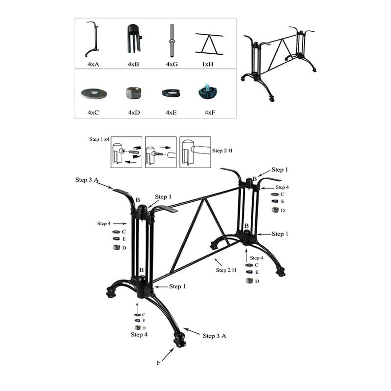 Pied De Table Fonte D’Aluminium 86×60cm