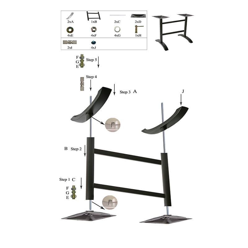 Pied De Table De Café Aluminium 56×8 Hauteur 72