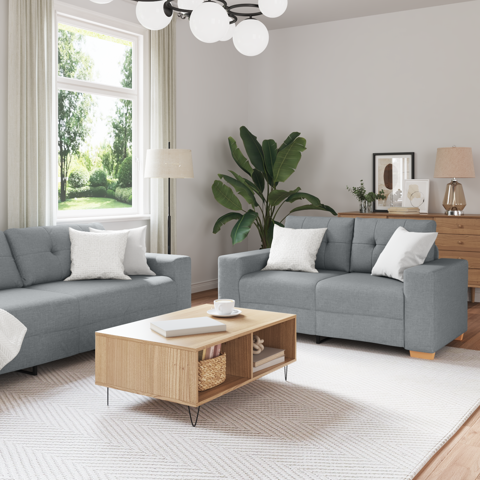 Ensemble de Canapés avec coussin avec oreiller Gris tissu