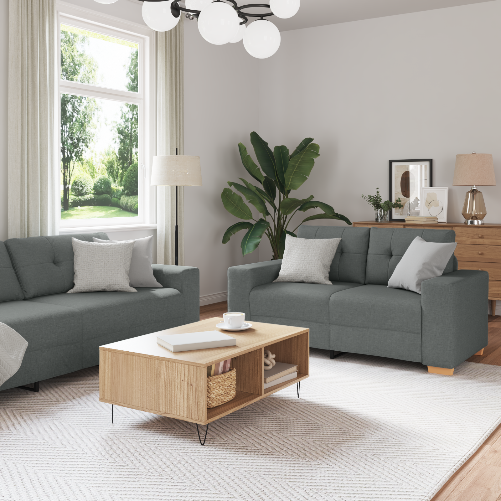 Ensemble de Canapés avec coussin avec oreiller Gris tissu
