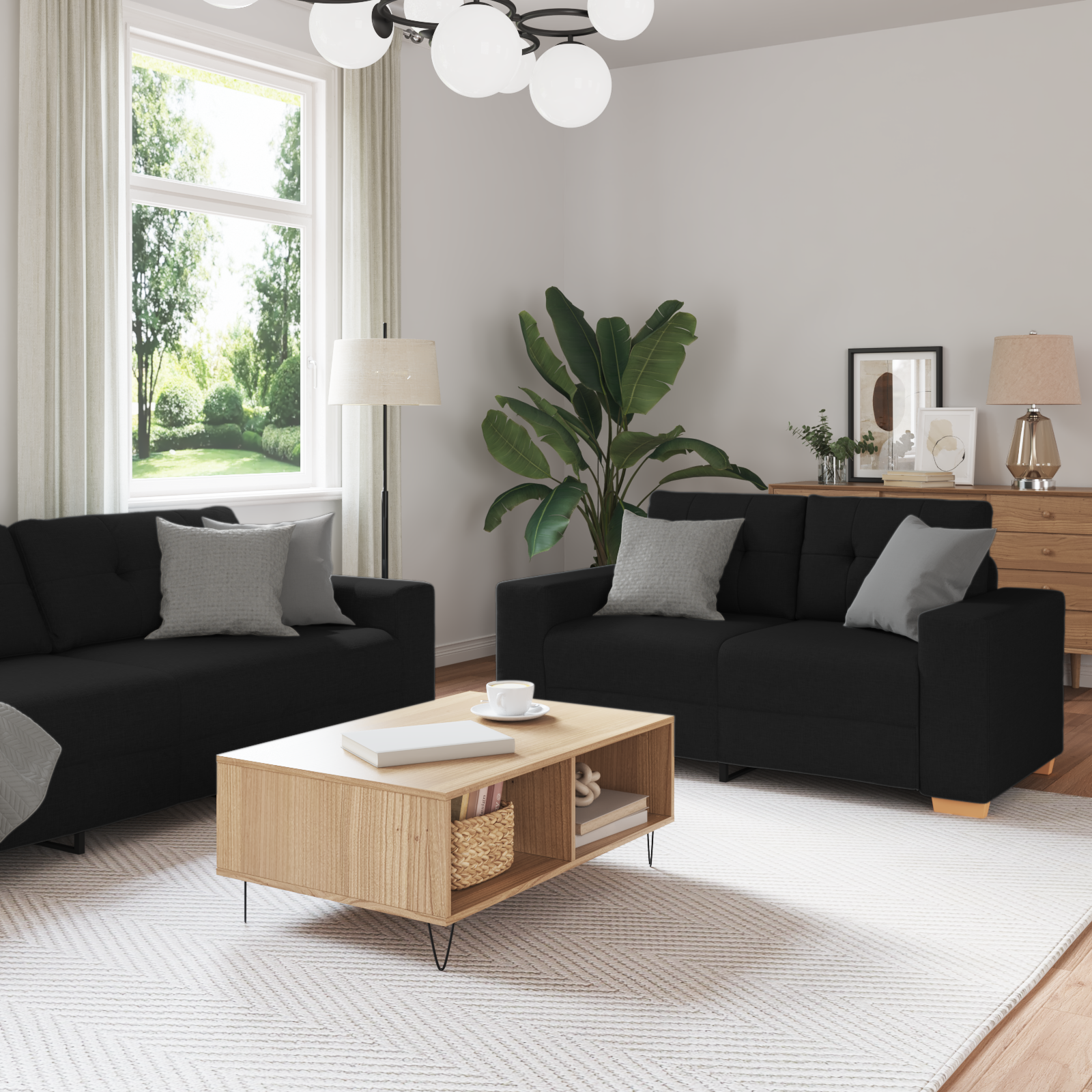Ensemble de Canapés avec coussin avec oreiller Noir tissu