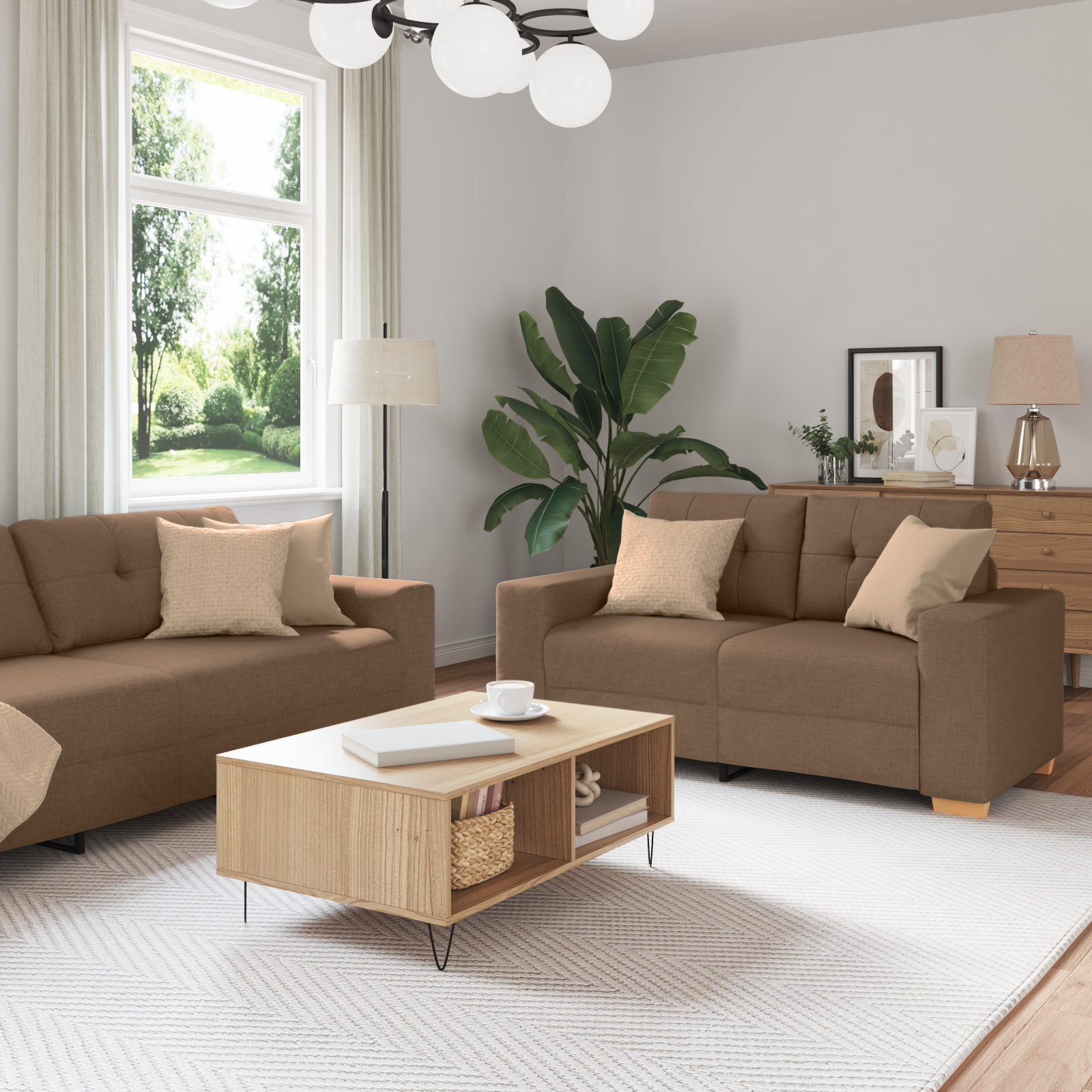Ensemble de Canapés avec coussin avec oreiller Marron tissu