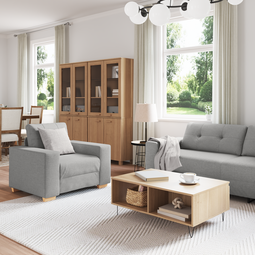 Ensemble de Canapés avec coussin avec oreiller Gris tissu