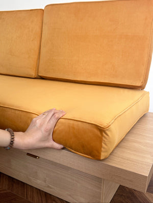 Coussin Assise Banquette Tissus Velours Safran sur-mesure (120x50x10cm)